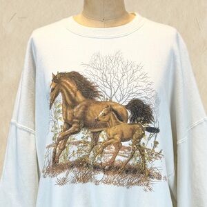 VINTAGE horse foal pasture graphic sweatshirt sweater oversized ranch western‎